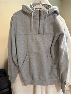 Carhartt Light Grey Quarter-Zip Hooded Sweatshirt